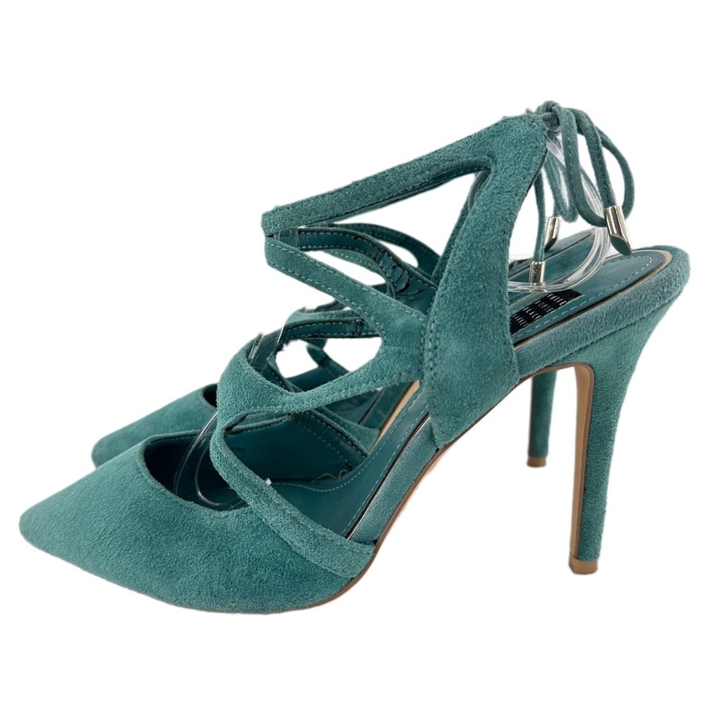 White House black market womens heels size 7.5 blue suede pointy toe stilettos - Picture 3 of 13